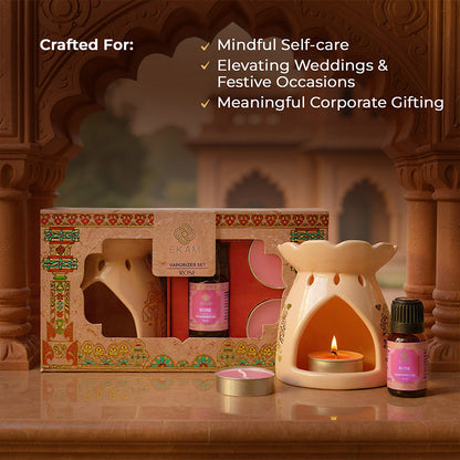 Rose Scented 10 ml Aroma Oil Warmer Set | Festive Pink Haveli Collection, 2025-26