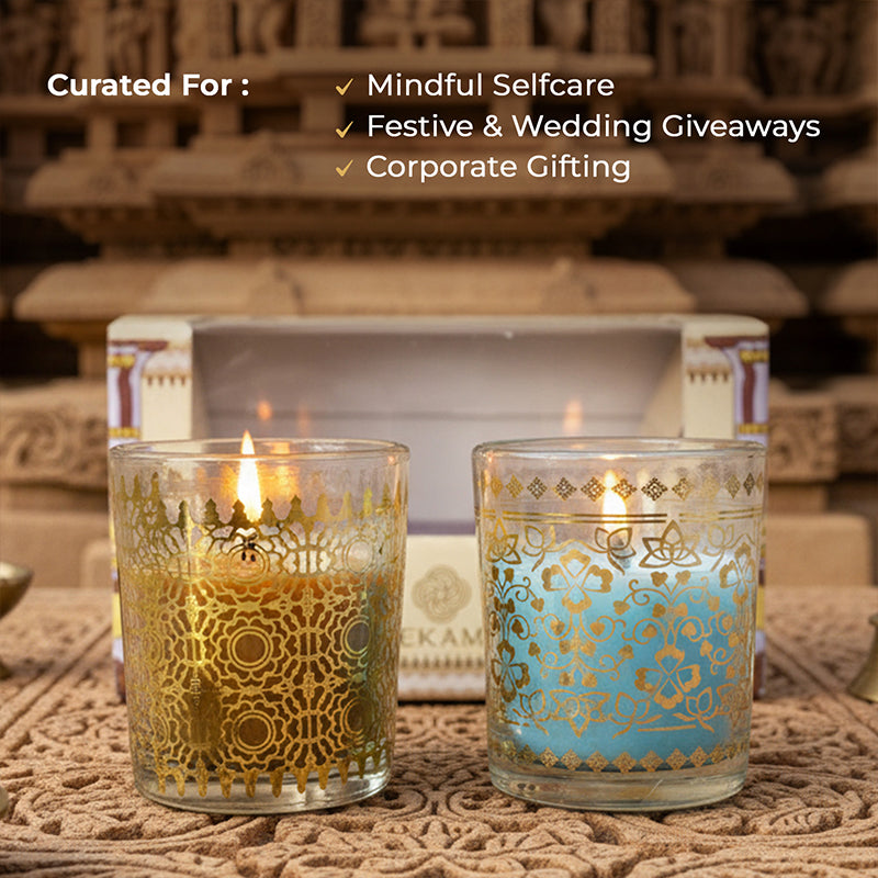 Pack of 2 Scented Votive Candles| Mogra, Temple Bloom| Festive Stone Palace Collection, 2025-26