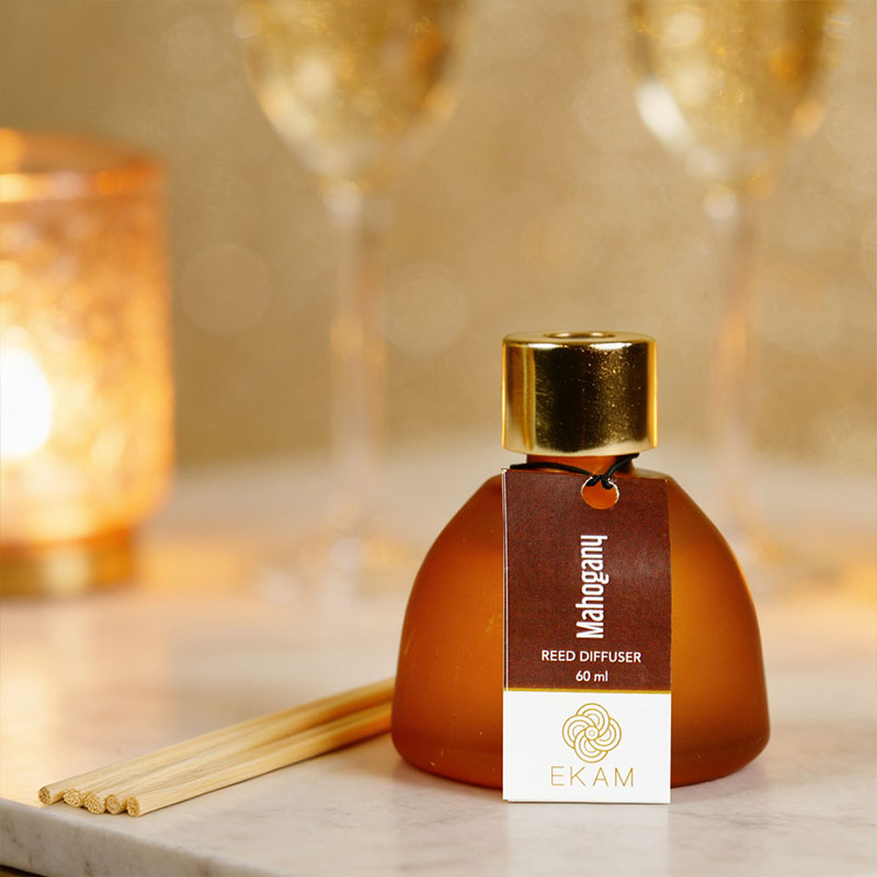 Mahogany Frosted Glass Reed Diffuser Set for Home, 60 ml