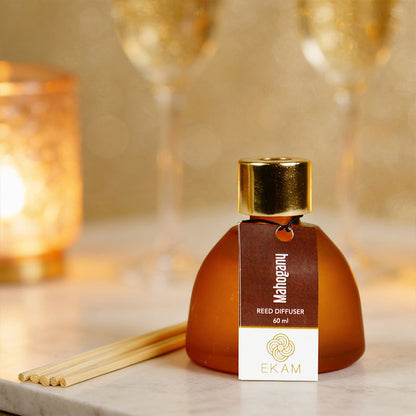 Mahogany Frosted Glass Reed Diffuser Set for Home, 60 ml