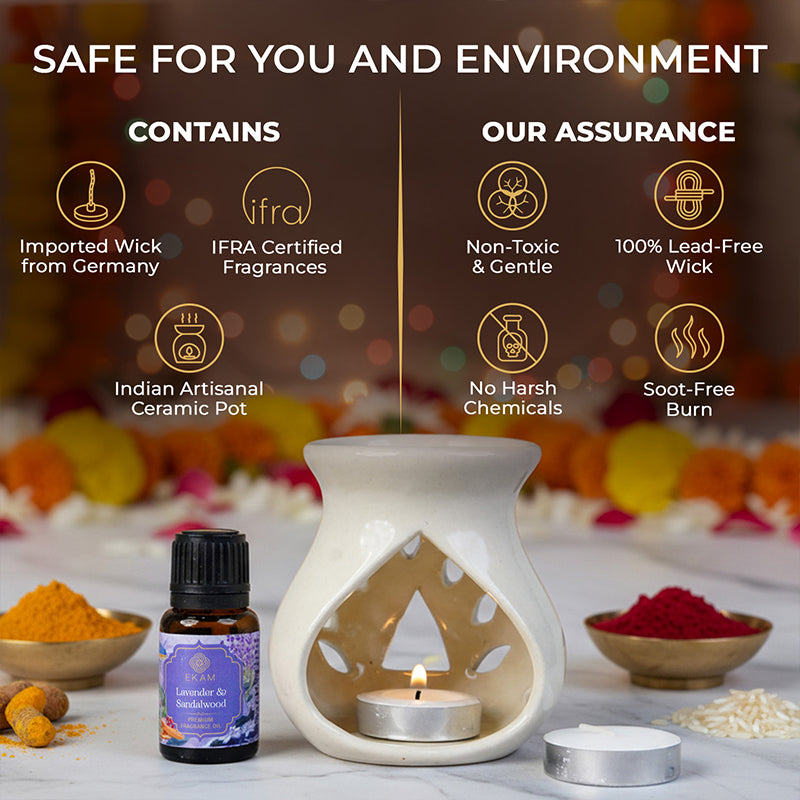 Lavender &amp; Sandalwood Ceramic Oil Warmer Gift Set