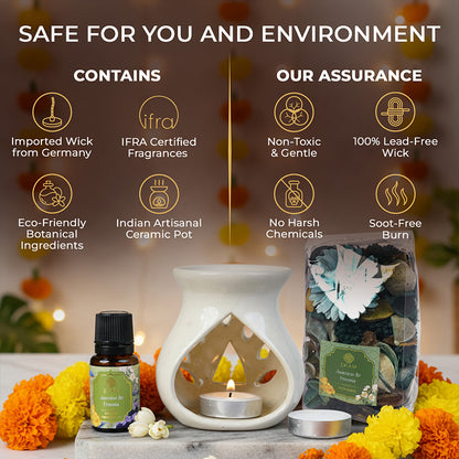 Jasmine &amp; Freesia Ceramic Oil Warmer &amp; Potpourri Gift Set
