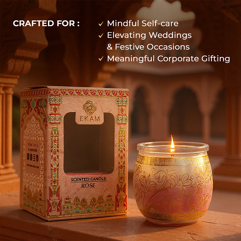 Rose Scented Jar Candle, 28.5 g | Festive Pink Haveli Collection, 2025-26