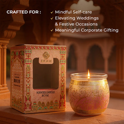 Rose Scented Jar Candle, 28.5 g | Festive Pink Haveli Collection, 2025-26