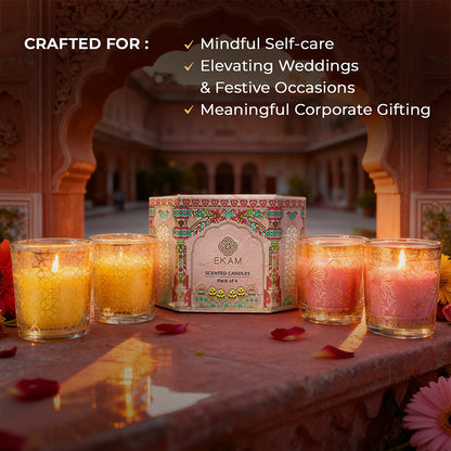 Pack of 4 Scented Votive Candles| Lemongrass, Rose| Festive Pink Haveli Collection, 2025-26