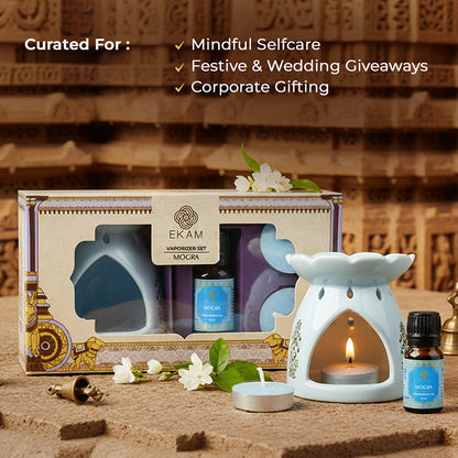 Mogra Scented 10 ml Aroma Oil Warmer Set | Festive Stone Palace Collection, 2025-26