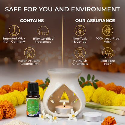 Orange Blossom &amp; Lemongrass Ceramic Oil Warmer Gift Set