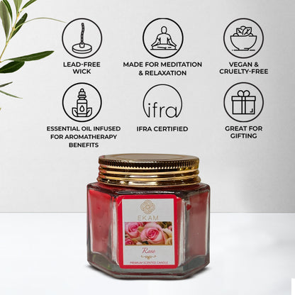 EKAM Rose Scented Hexa Jar Candle