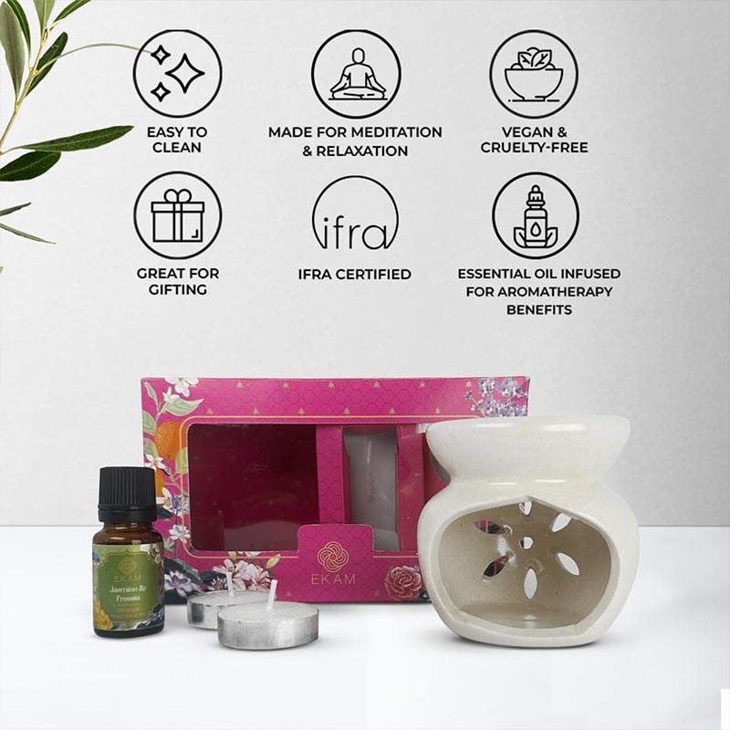 Jasmine &amp; Freesia Ceramic Oil Warmer Gift Set