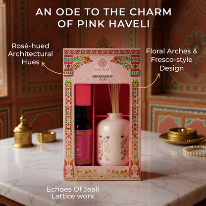 Rose Scented Reed Diffuser Gift Set| Festive Pink Haveli Collection, 2025-26