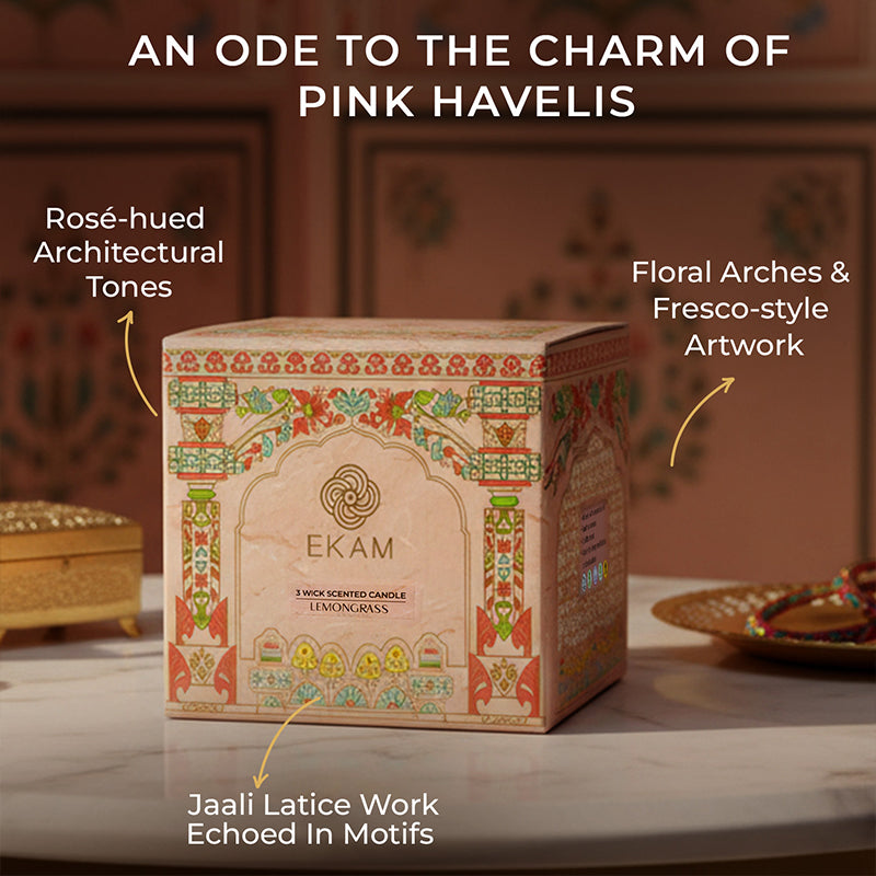 Rose Scented 3 Wick Candle, 213 g| Festive Pink Haveli Collection, 2025-26