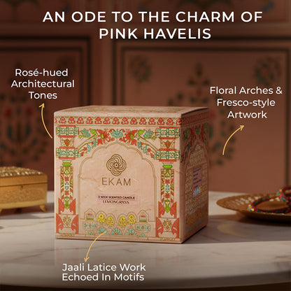 Rose Scented 3 Wick Candle, 213 g| Festive Pink Haveli Collection, 2025-26