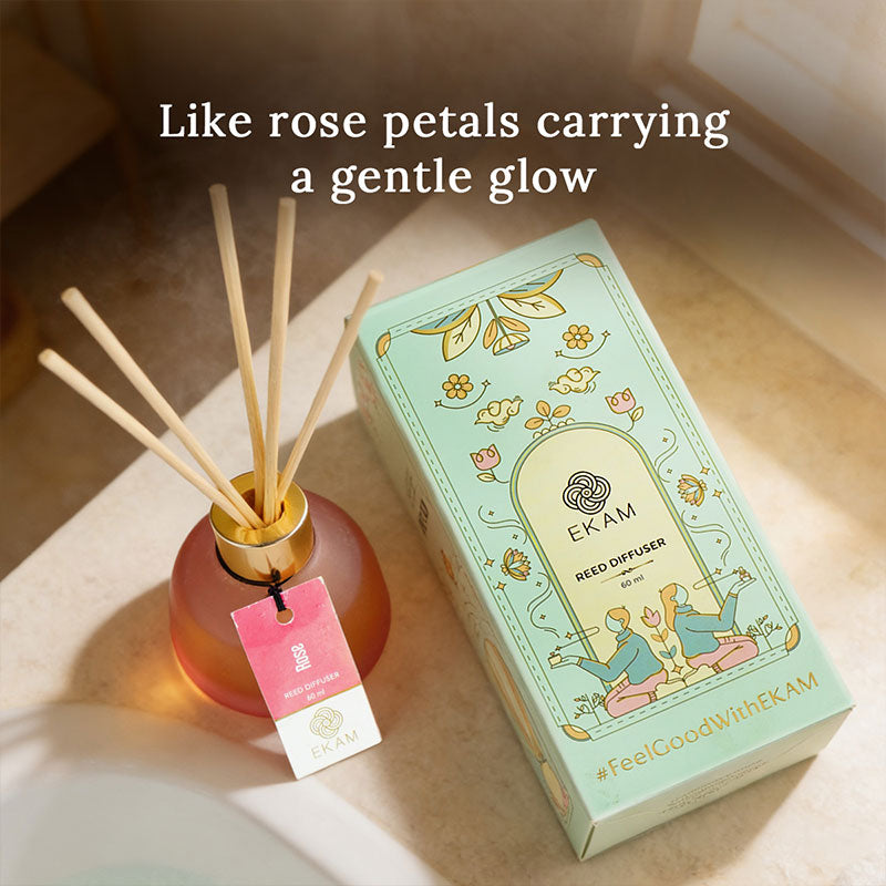 Rose Frosted Glass Reed Diffuser Set for Home, 60 ml