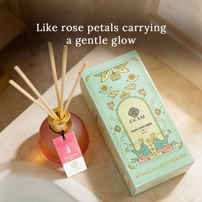 Rose Frosted Glass Reed Diffuser Set for Home, 60 ml