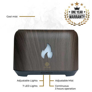 YX 1807 Dark Wood Flame Aroma Diffuser with Self Love Wellness Blend