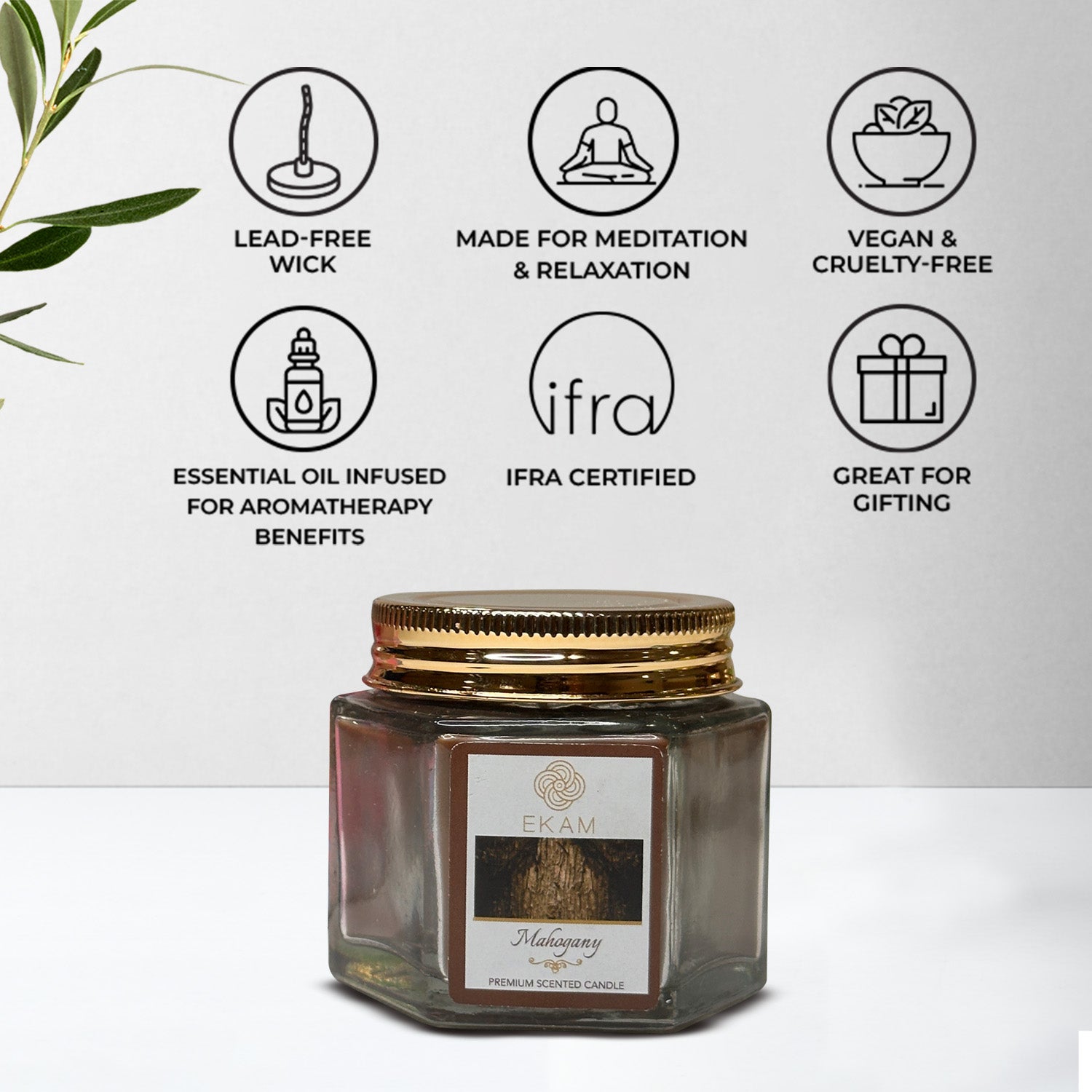 EKAM Mahogany Scented Hexa Jar Candle