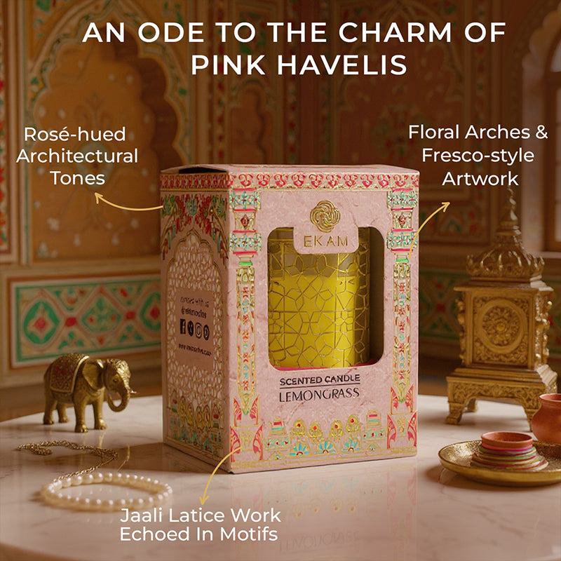 Lemongrass Scented Votive Candle, 43 g| Festive Pink Haveli Collection, 2025-26