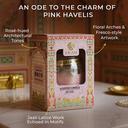 Rose Scented Jar Candle, 28.5 g | Festive Pink Haveli Collection, 2025-26