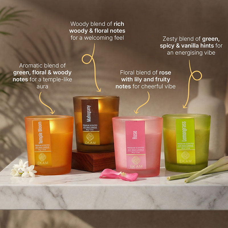 4 Pack Candles Gift Set| Temple bloom, Mahogany, Rose, Lemongrass