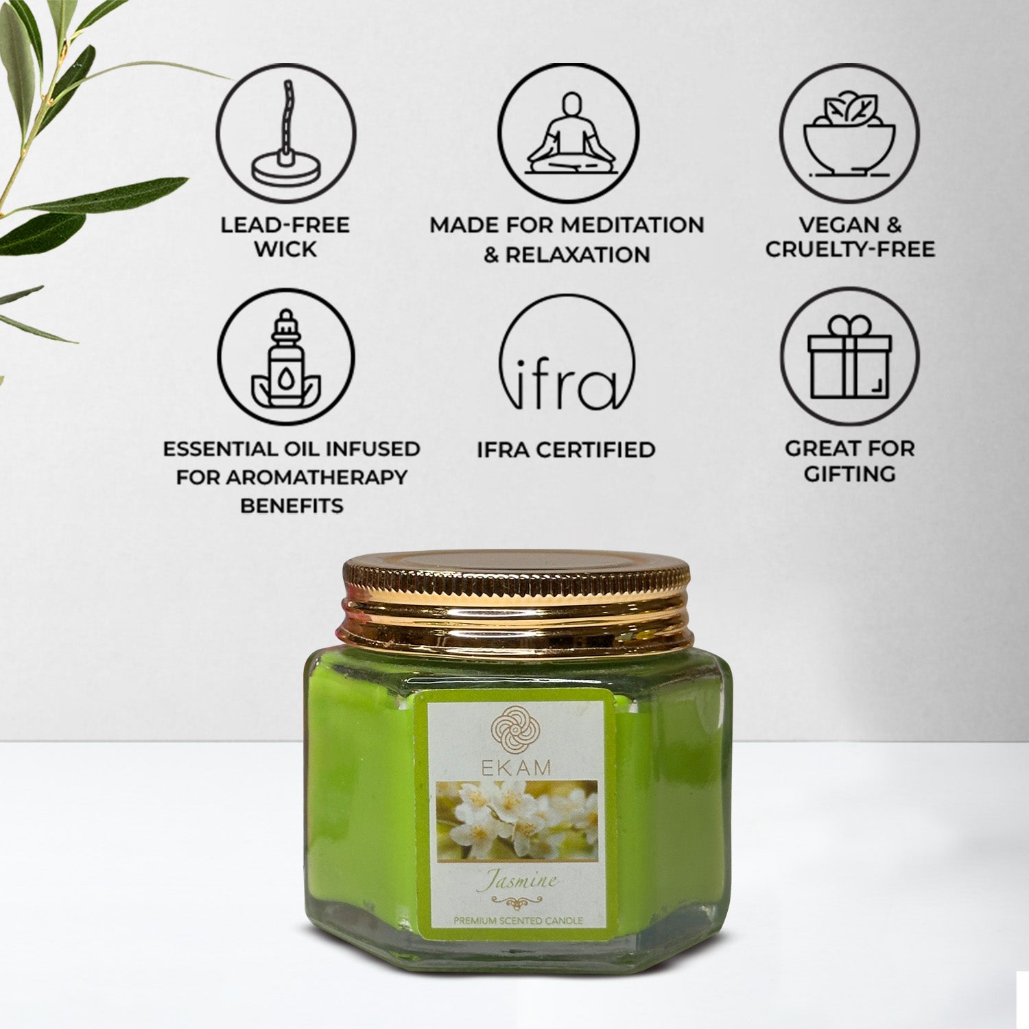 EKAM Jasmine Scented Hexa Jar Candle