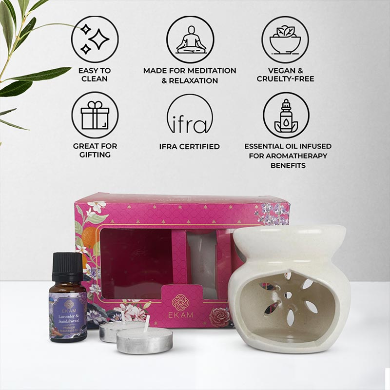 Lavender &amp; Sandalwood Ceramic Oil Warmer Gift Set