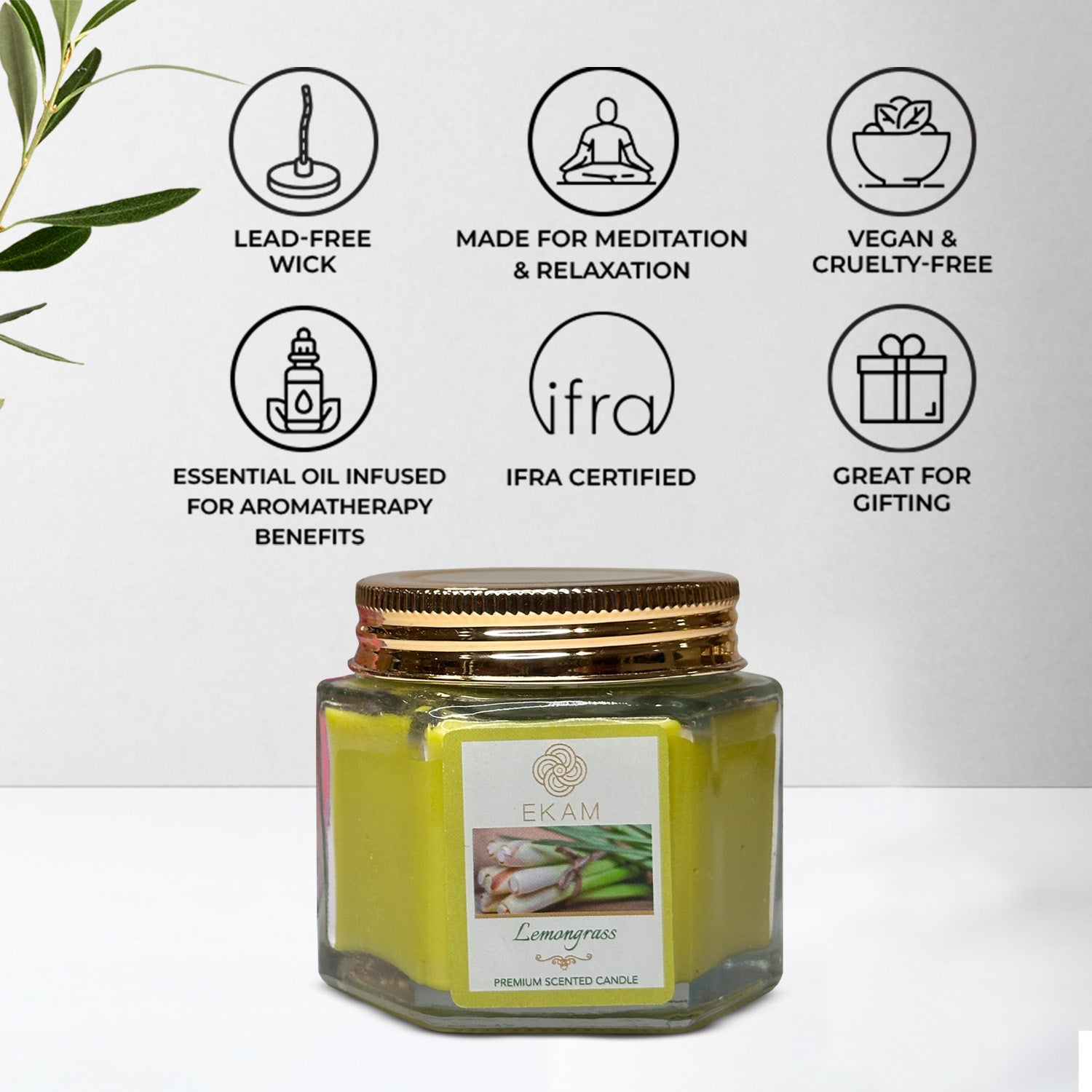 EKAM Lemongrass Scented Hexa Jar Candle