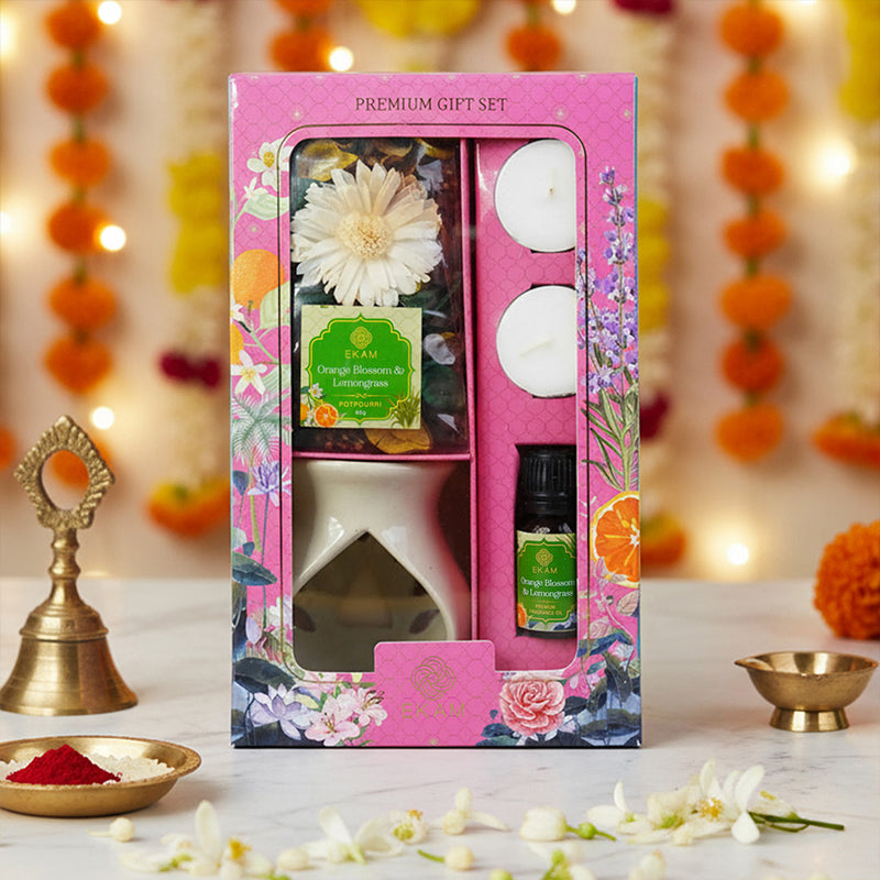 Orange Blossom &amp; Lemongrass Ceramic Oil Warmer &amp; Potpourri Gift Set