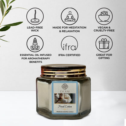 EKAM Fresh Cotton Scented Hexa Jar Candle