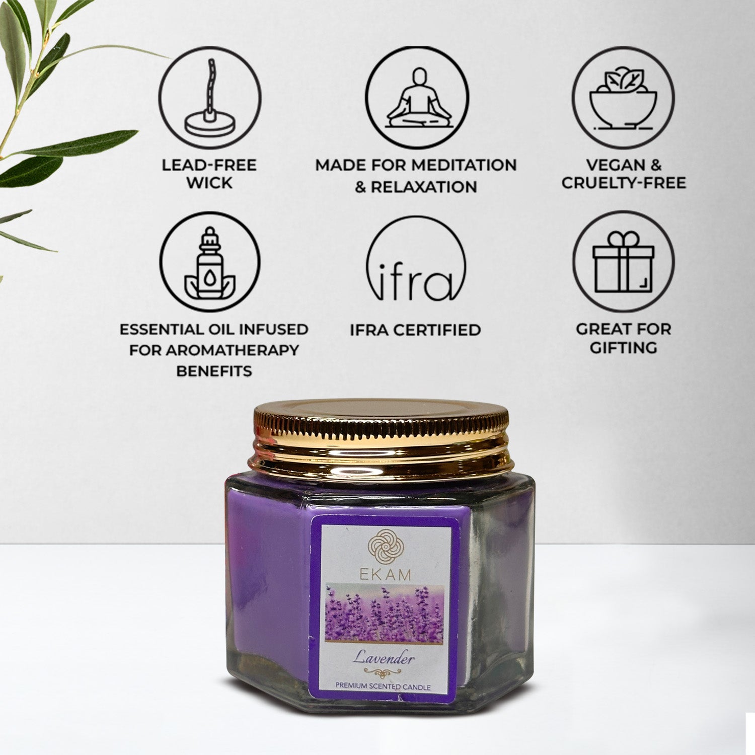 EKAM Lavender Scented Hexa Jar Candle