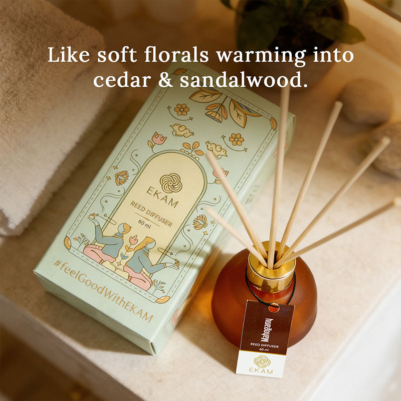 Mahogany Frosted Glass Reed Diffuser Set for Home, 60 ml