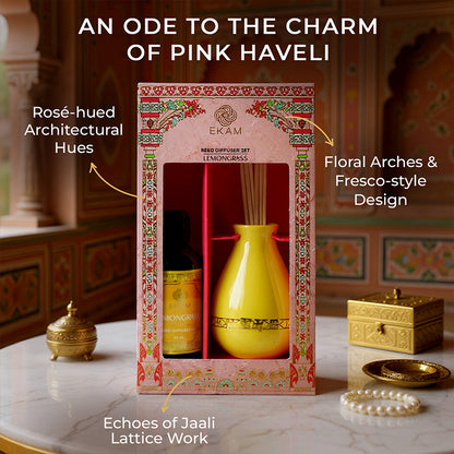 Lemongrass Scented Reed Diffuser Gift Set| Festive Pink Haveli Collection, 2025-26