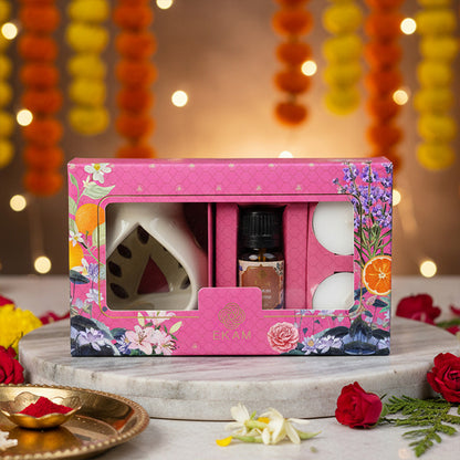 Cedar &amp; Mahogany Ceramic Oil Warmer Gift Set