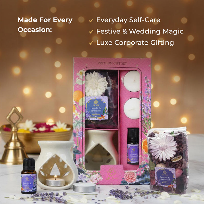 Lavender &amp; Sandalwood Ceramic Oil Warmer &amp; Potpourri Gift Set