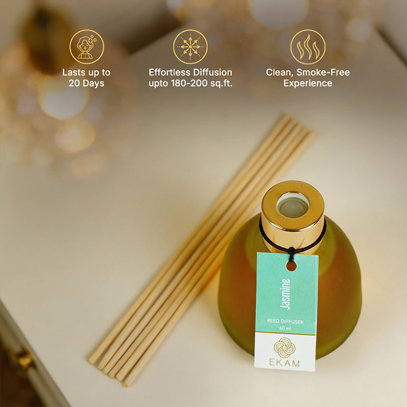 Jasmine Frosted Glass Reed Diffuser Set for Home, 60 ml