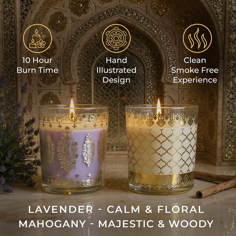 Pack of 2 Scented Votive Candles| Lavender, Mahogany| Festive Sheesh Mahal Collection, 2025-26