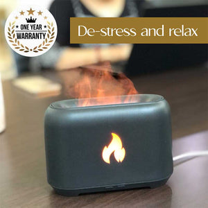 YX 1807 Dark Grey Wooden Flame Aroma Diffuser With Be Calm Wellness Blend