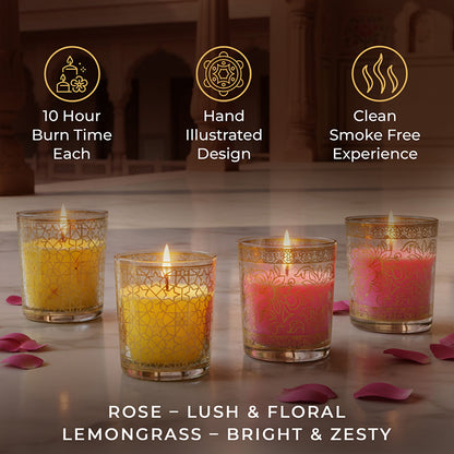 Pack of 4 Scented Votive Candles| Lemongrass, Rose| Festive Pink Haveli Collection, 2025-26
