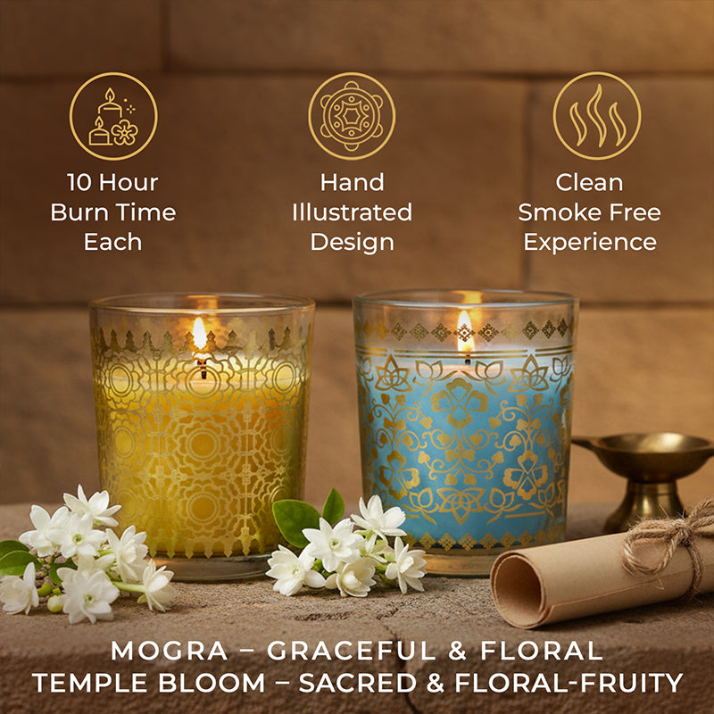 Pack of 2 Scented Votive Candles| Mogra, Temple Bloom| Festive Stone Palace Collection, 2025-26
