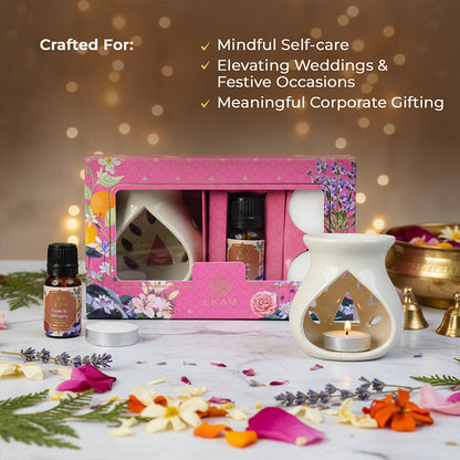 Cedar &amp; Mahogany Ceramic Oil Warmer Gift Set