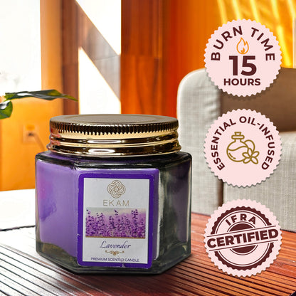 EKAM Lavender Scented Hexa Jar Candle