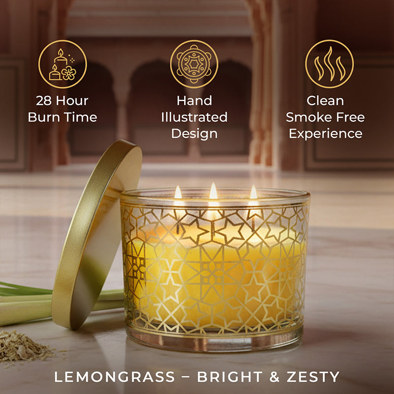 Lemongrass Scented 3 Wick Candle, 213 g| Festive Pink Haveli Collection, 2025-26