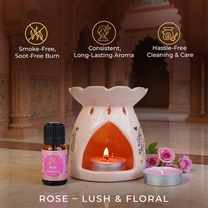Rose Scented 10 ml Aroma Oil Warmer Set | Festive Pink Haveli Collection, 2025-26