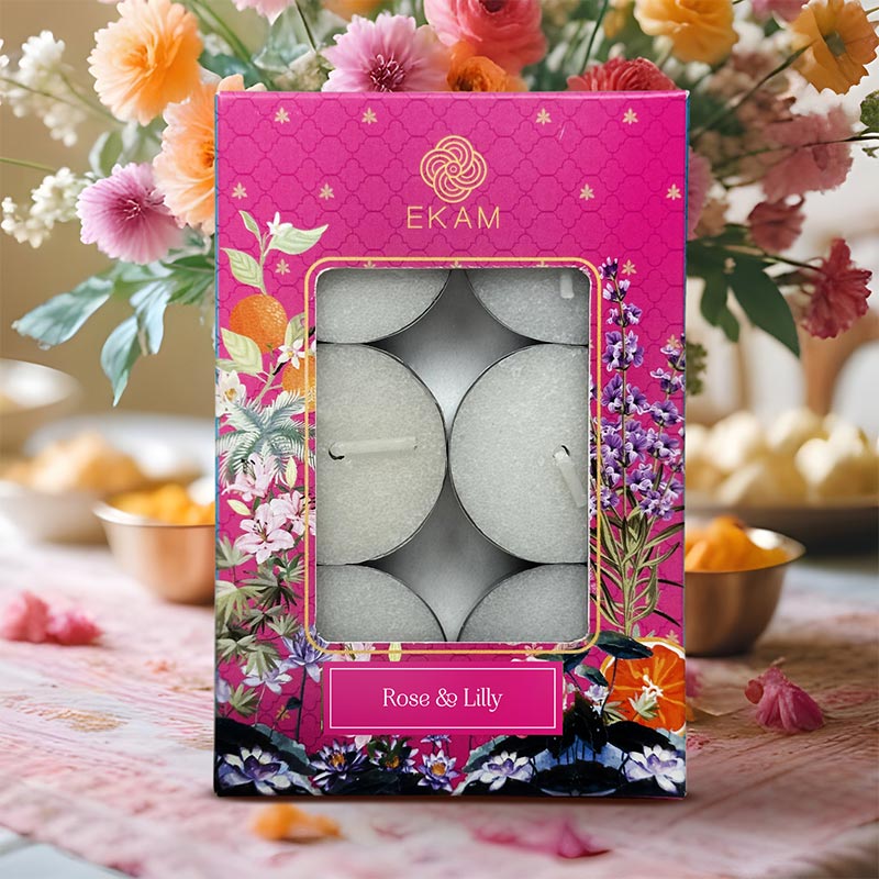 Pack of 6 Tea Light Scented Candles| Rose &amp; Lily| Ideal for Gifting, Décor| Gifting Pack