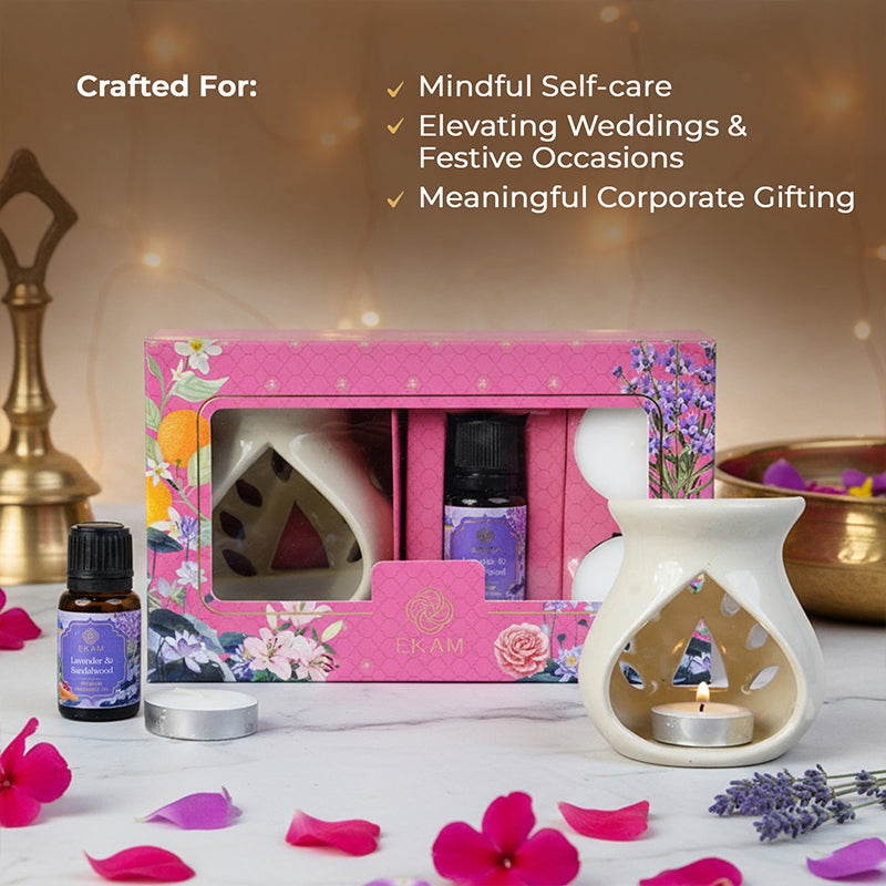 Lavender &amp; Sandalwood Ceramic Oil Warmer Gift Set