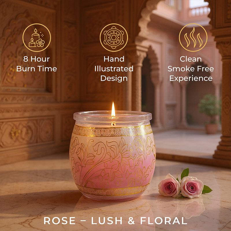 Rose Scented Jar Candle, 28.5 g | Festive Pink Haveli Collection, 2025-26