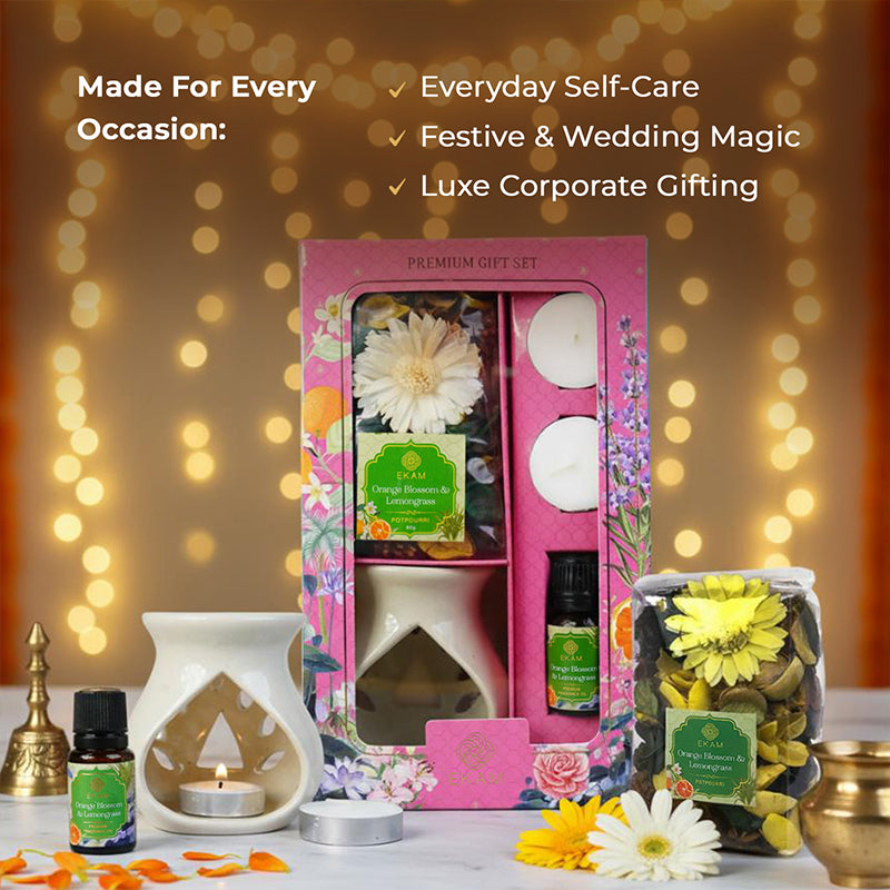 Orange Blossom &amp; Lemongrass Ceramic Oil Warmer &amp; Potpourri Gift Set