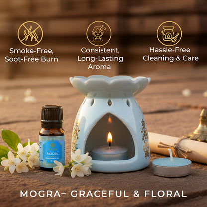Mogra Scented 10 ml Aroma Oil Warmer Set | Festive Stone Palace Collection, 2025-26