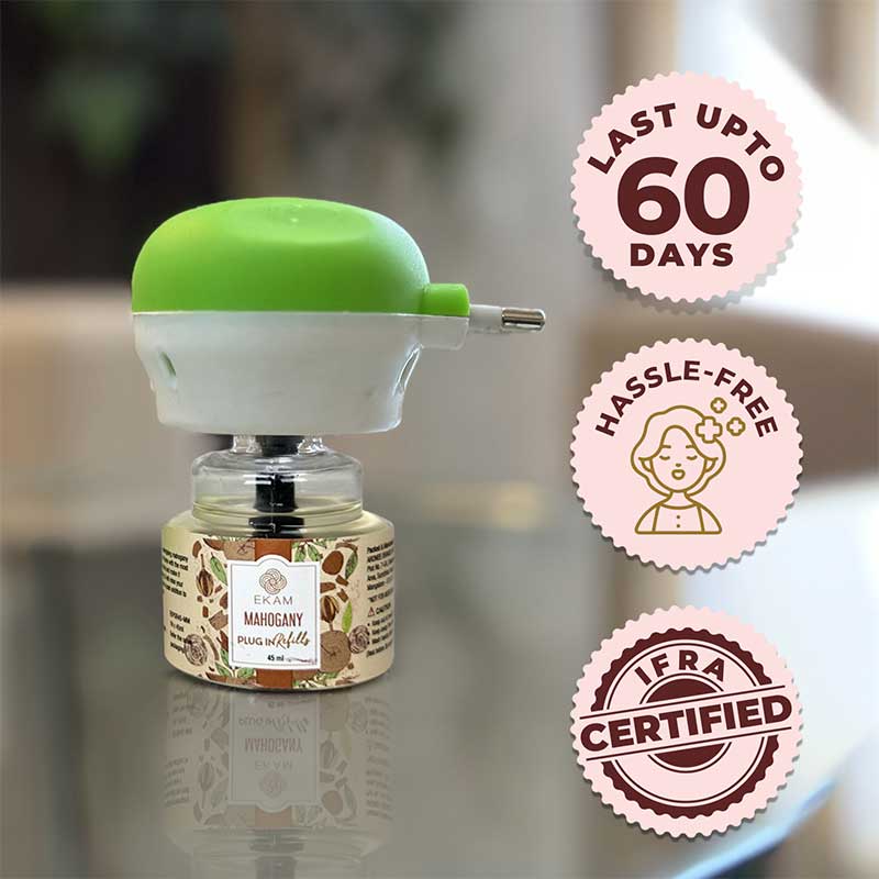 Lemongrass Scented Plug In Kit and 3-pack Refill Combo of Mahogany, Rose &amp; Jasmine Fragrances