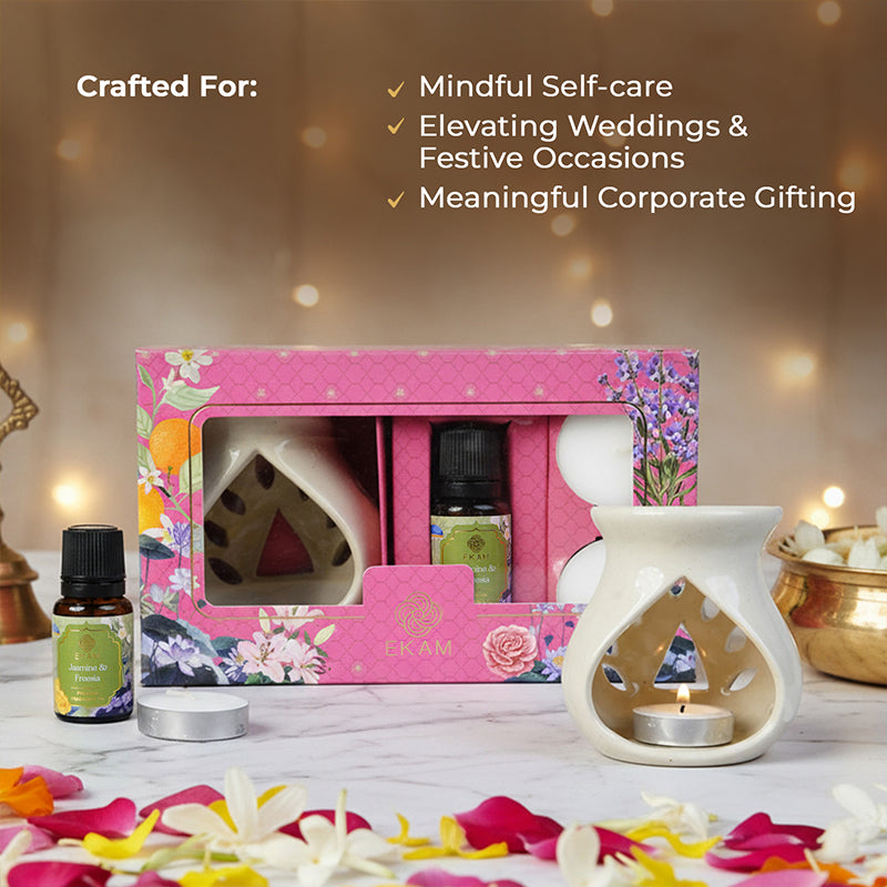 Jasmine &amp; Freesia Ceramic Oil Warmer Gift Set