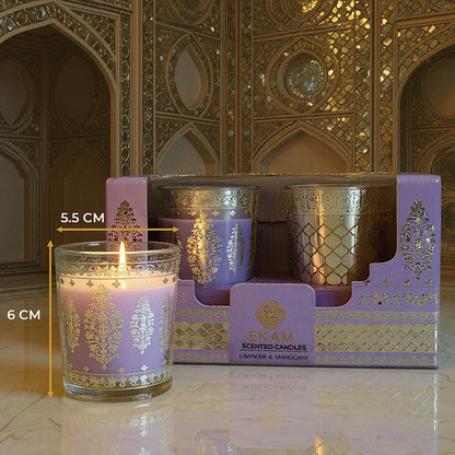 Pack of 2 Scented Votive Candles| Lavender, Mahogany| Festive Sheesh Mahal Collection, 2025-26